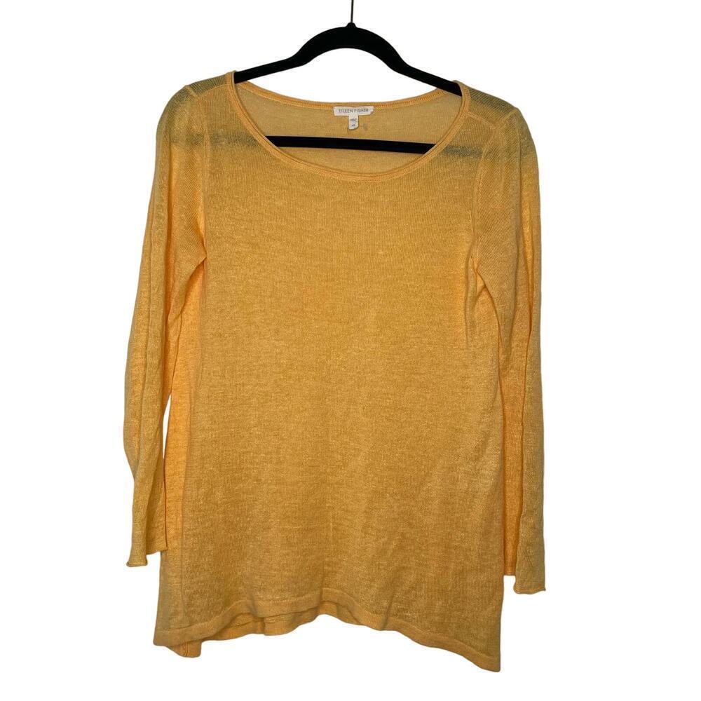 Eileen Fisher Organic Linen Orange Linen Long Sleeve Sweater Top XS